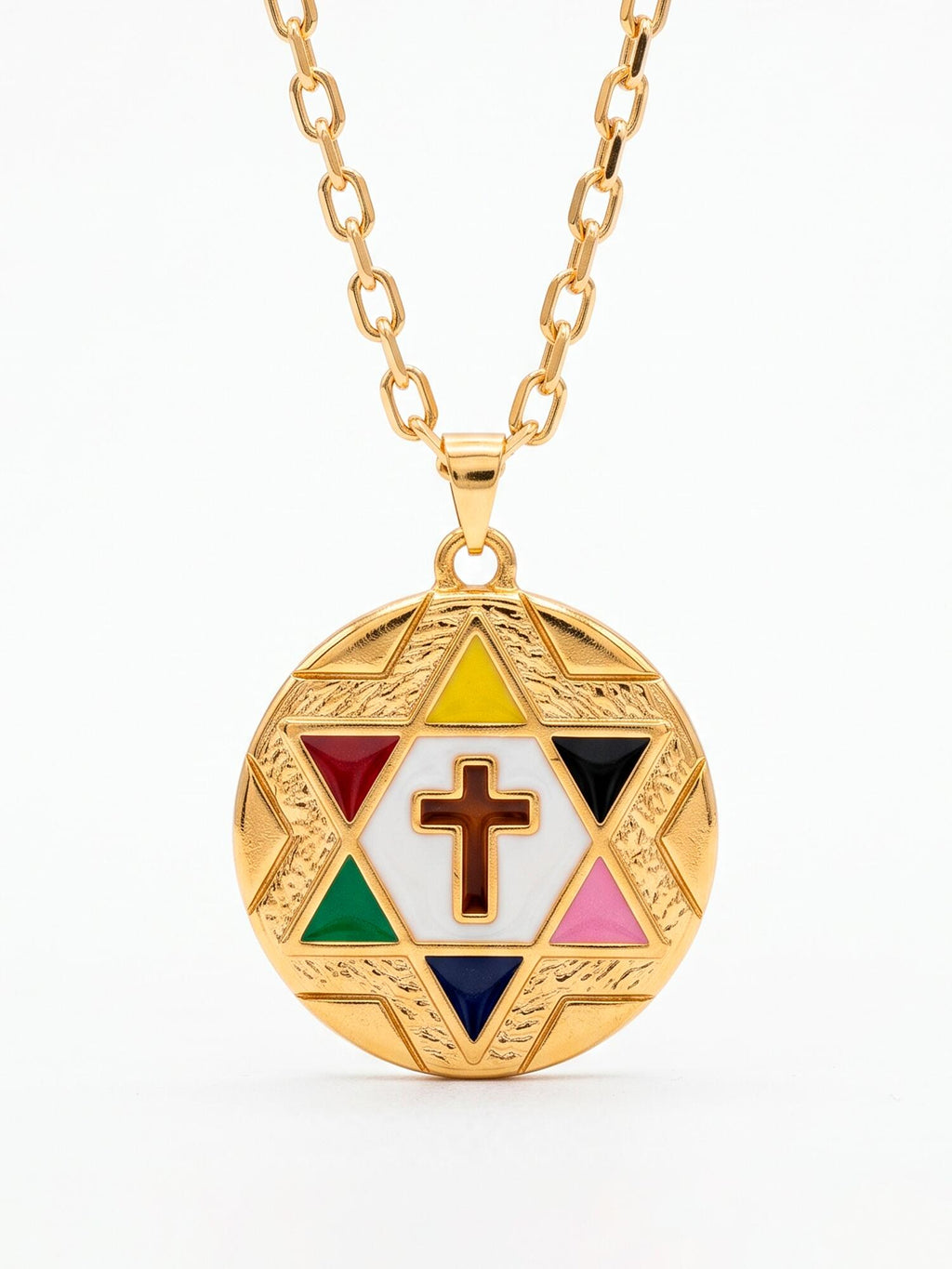 Corrente medalha Sete Linhas - cadeado - banhado a ouro 18k