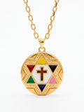 Corrente medalha Sete Linhas - cadeado - banhado a ouro 18k