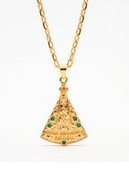 Corrente Nossa Senhora Aparecida do Brasil - cadeado - banhado a ouro 18k