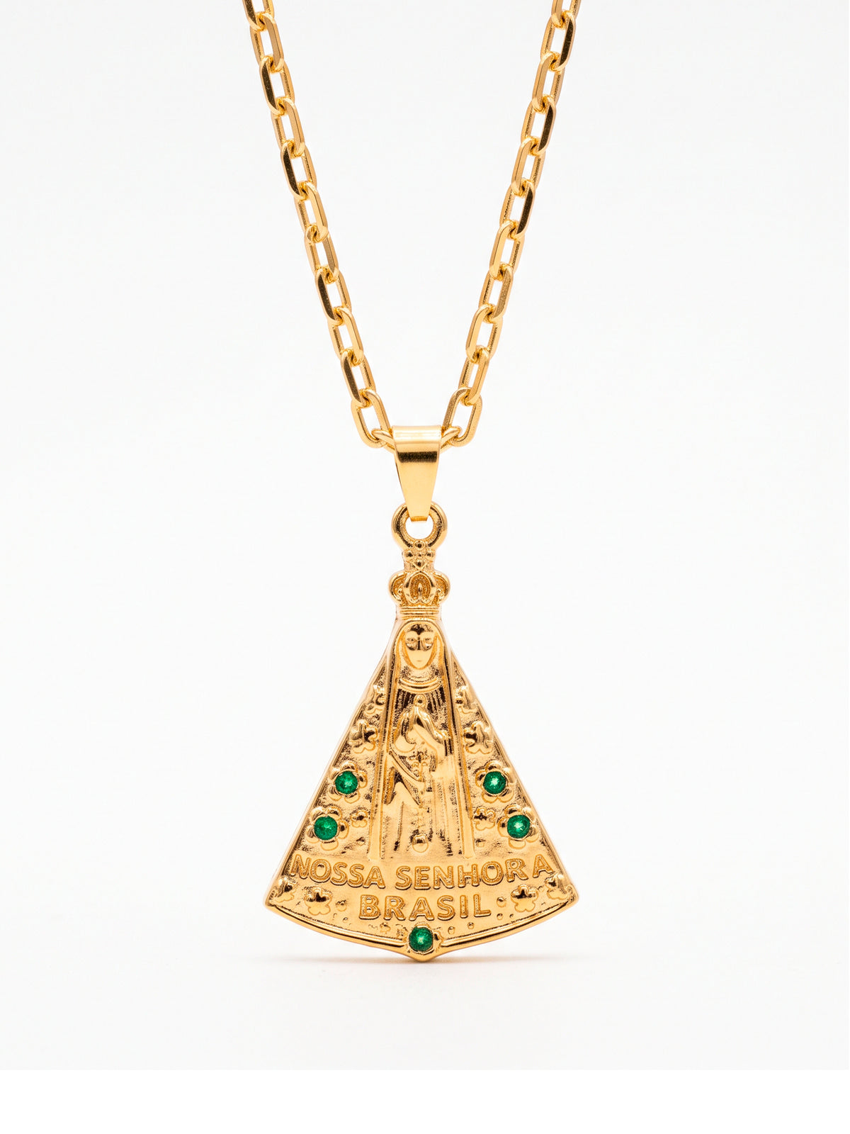Corrente Nossa Senhora Aparecida do Brasil - cadeado - banhado a ouro 18k