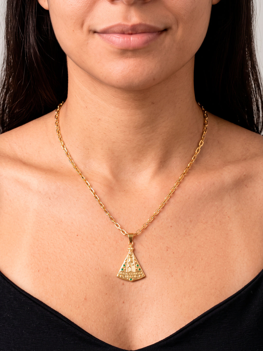 Corrente Nossa Senhora Aparecida do Brasil - cadeado - banhado a ouro 18k - foto 4