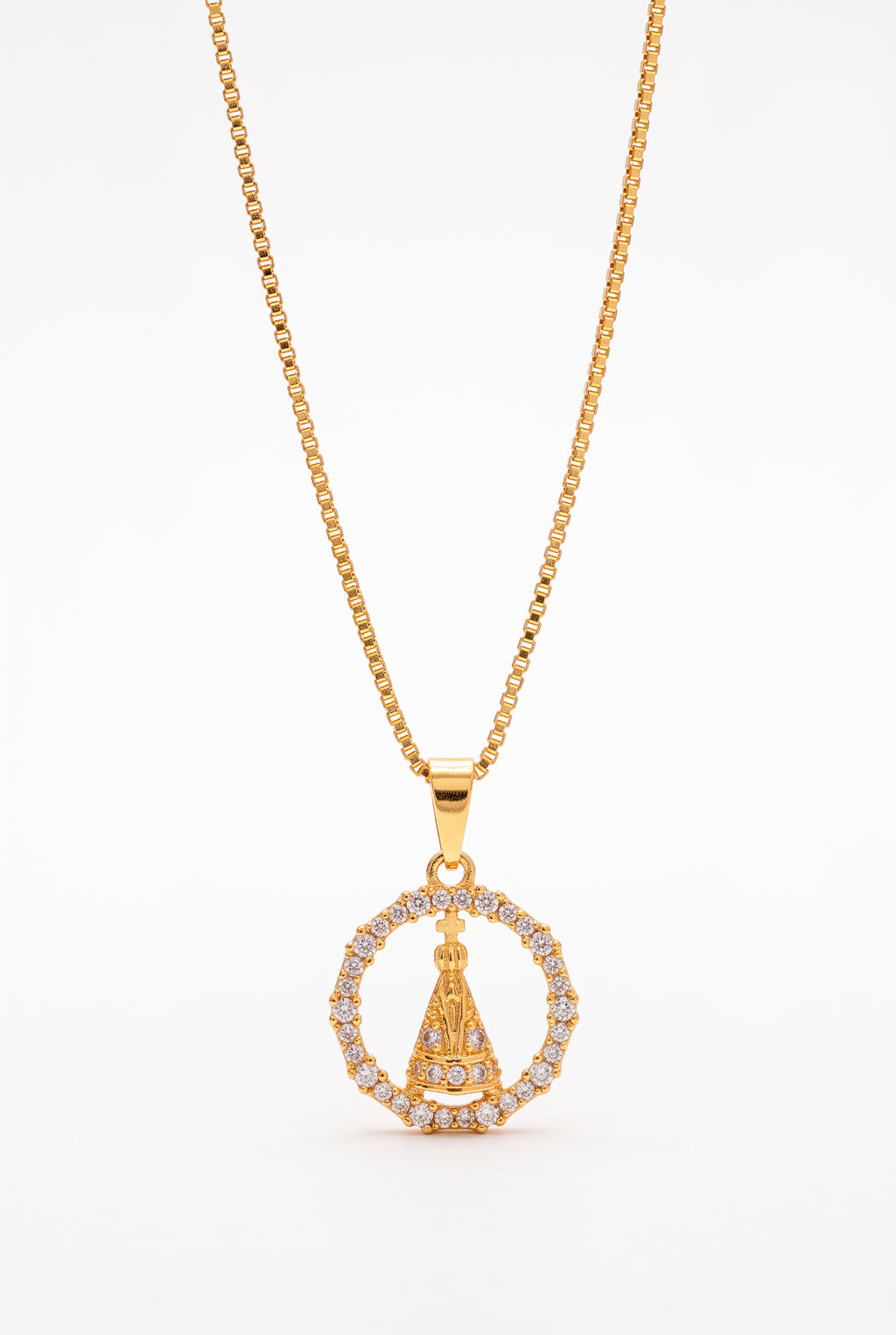 Corrente medalha redonda Nossa Senhora cravejada - veneziana - banhado a ouro 18k - foto 4