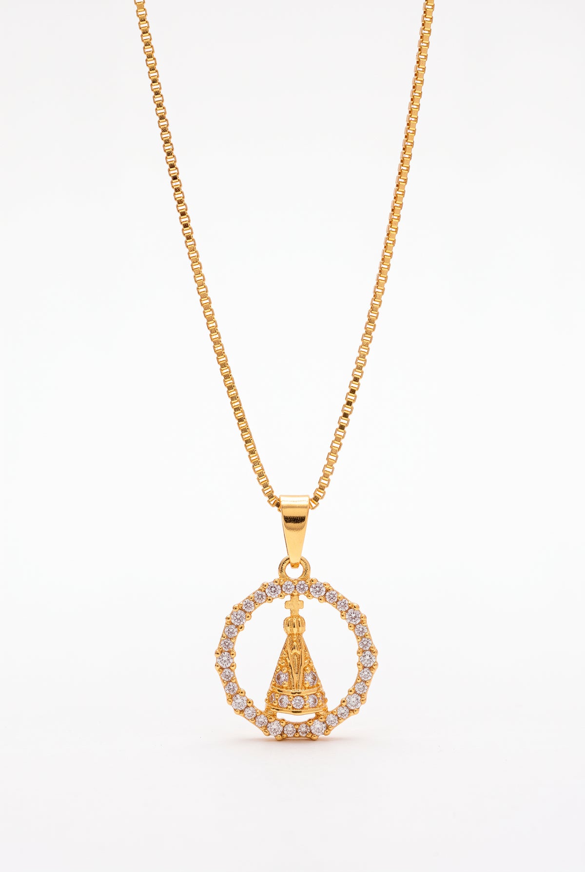 Corrente medalha redonda Nossa Senhora cravejada - veneziana - banhado a ouro 18k - foto 4