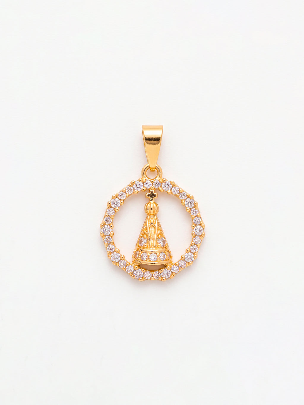 Pingente redondo Nossa Senhora cravejado 1,5 x 1,5 cm - banhado a ouro 18k