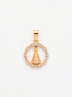 Pingente redondo Nossa Senhora cravejado 1,5 x 1,5 cm - banhado a ouro 18k