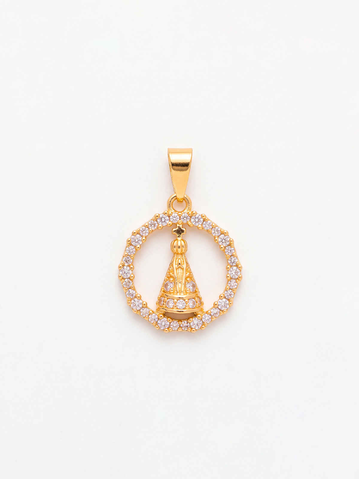 Pingente redondo Nossa Senhora cravejado 1,5 x 1,5 cm - banhado a ouro 18k