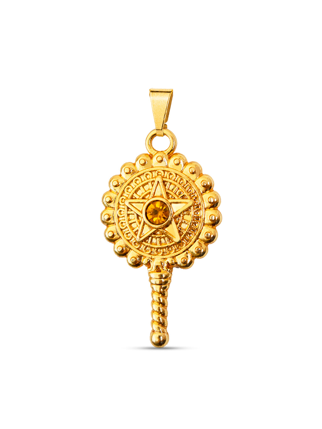 Pingente Espelho com estrela de Oxum banhado a ouro 18k