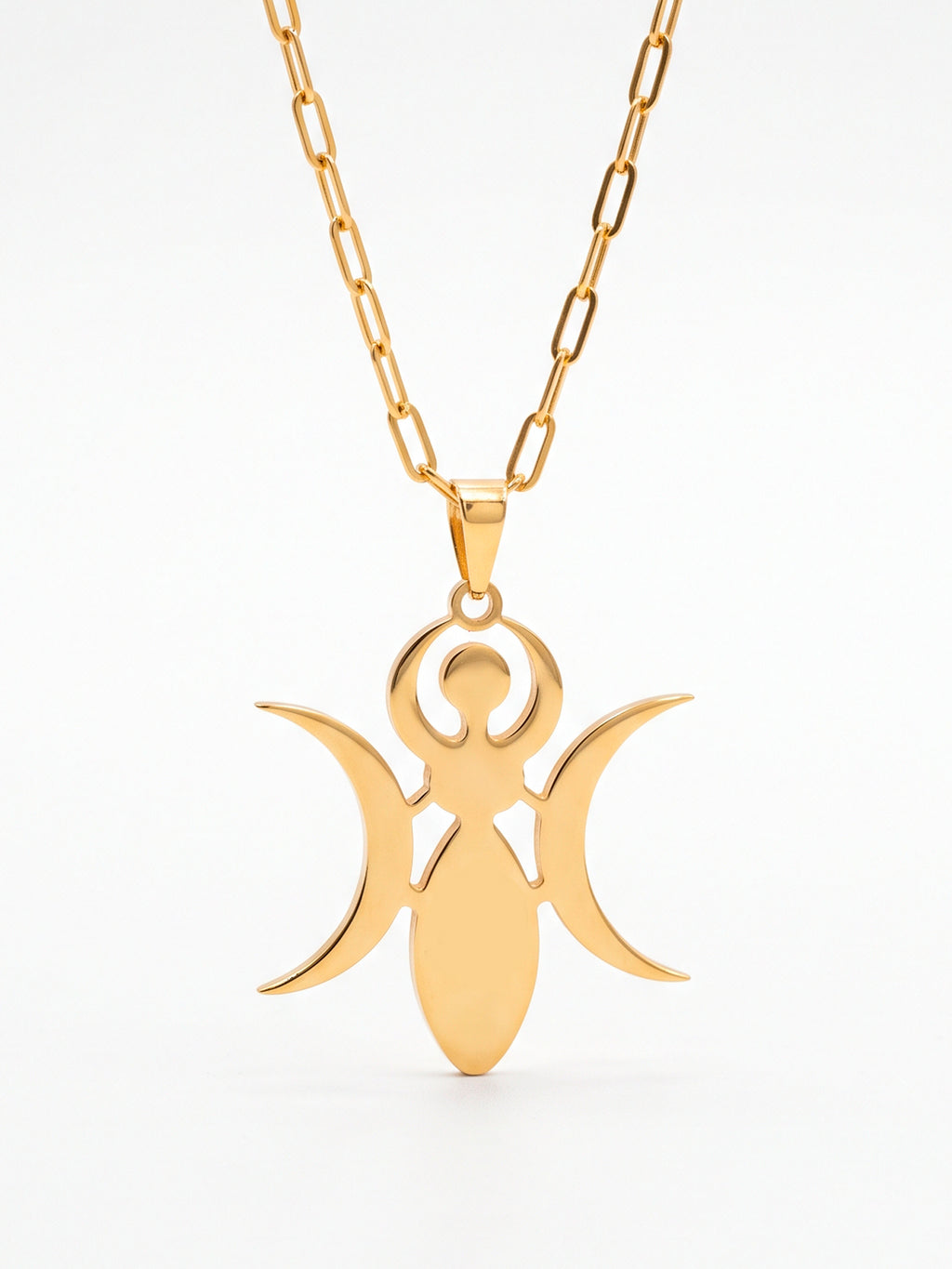 Corrente triluna Wicca - elo longo - banhado a ouro 18k