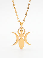 Corrente triluna Wicca - elo longo - banhado a ouro 18k