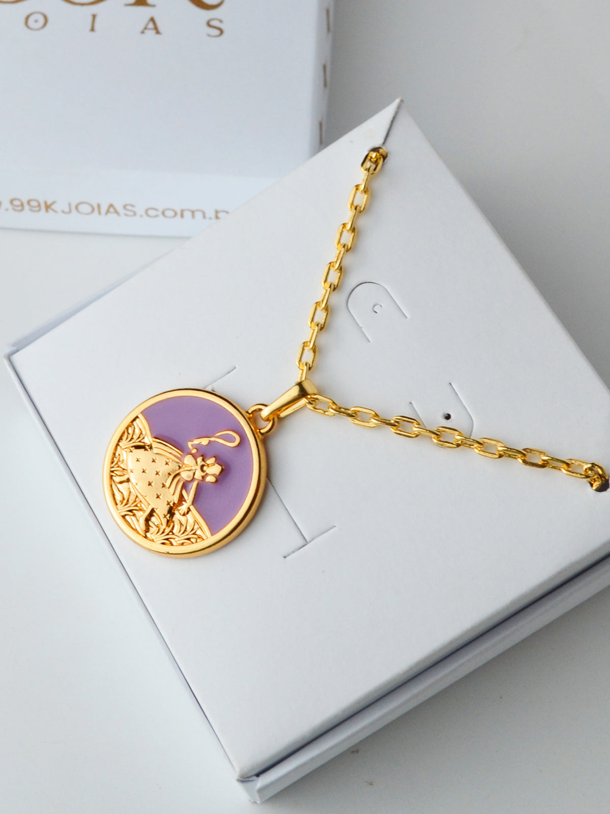 Corrente medalha Nanã roxo - cadeado - banhado a ouro 18k - foto 2