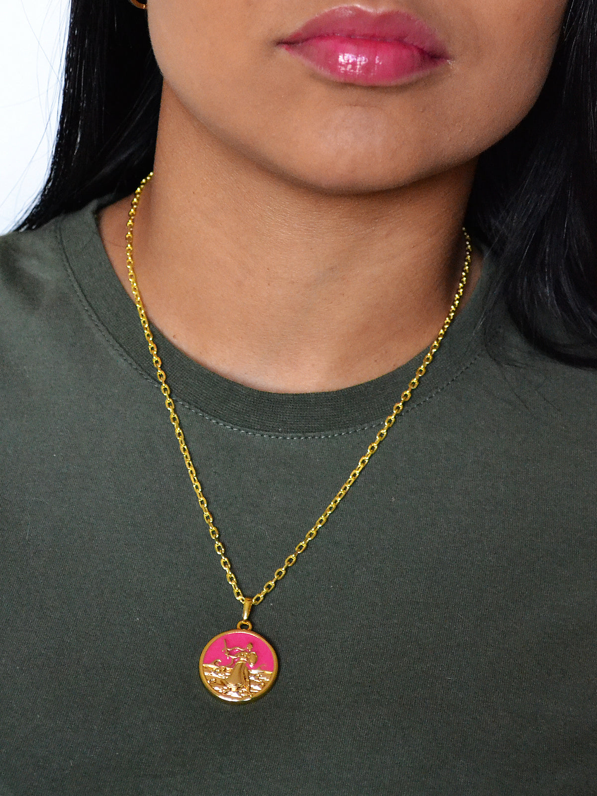 Corrente medalha Obá pink - cadeado - banhado a ouro 18k - foto 3