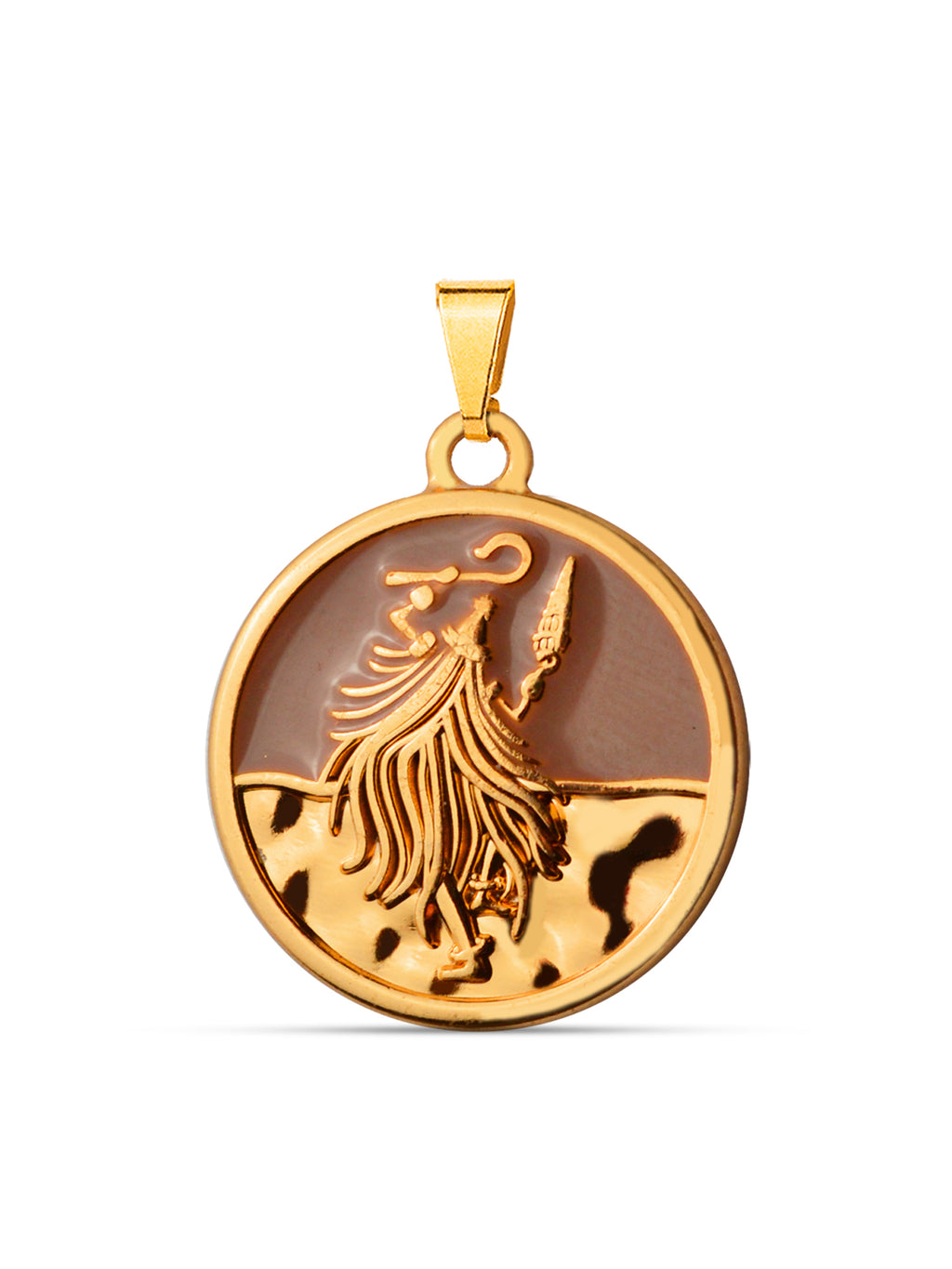 Pingente medalha Omolú marrom - banhado a ouro 18k