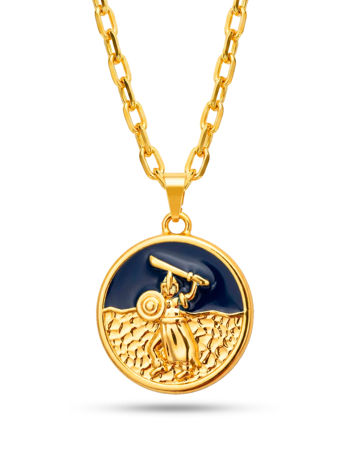 Corrente medalha Ogum azul - cadeado - banhado a ouro 18k