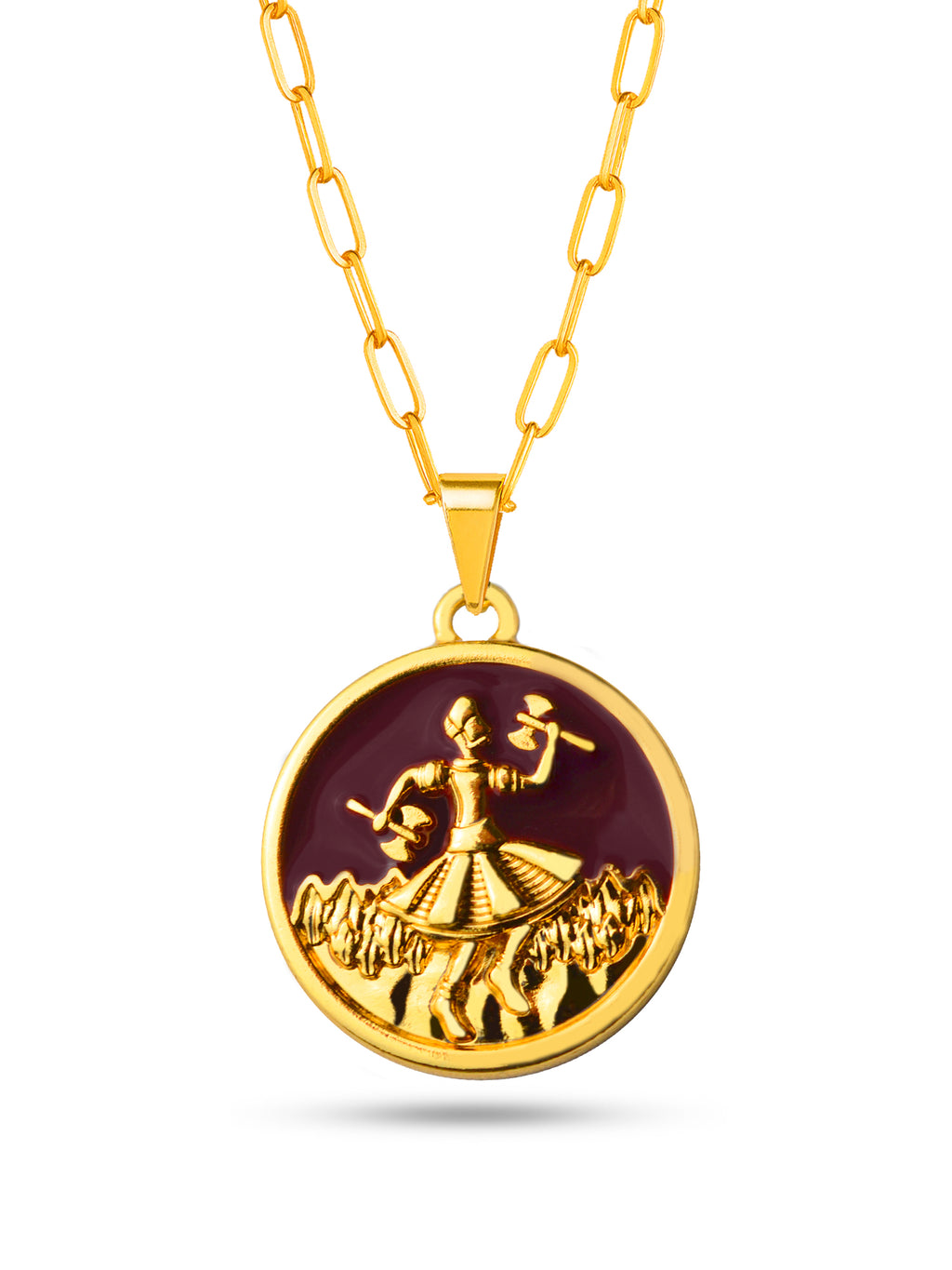 Corrente medalha Xangô marrom - elo longo - banhado a ouro 18k