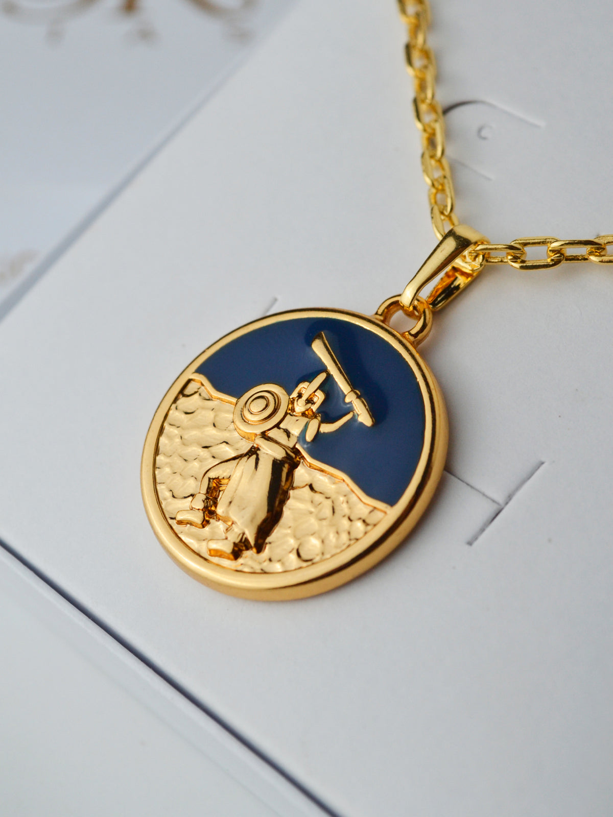 Corrente medalha Ogum azul - cadeado - banhado a ouro 18k - foto 4