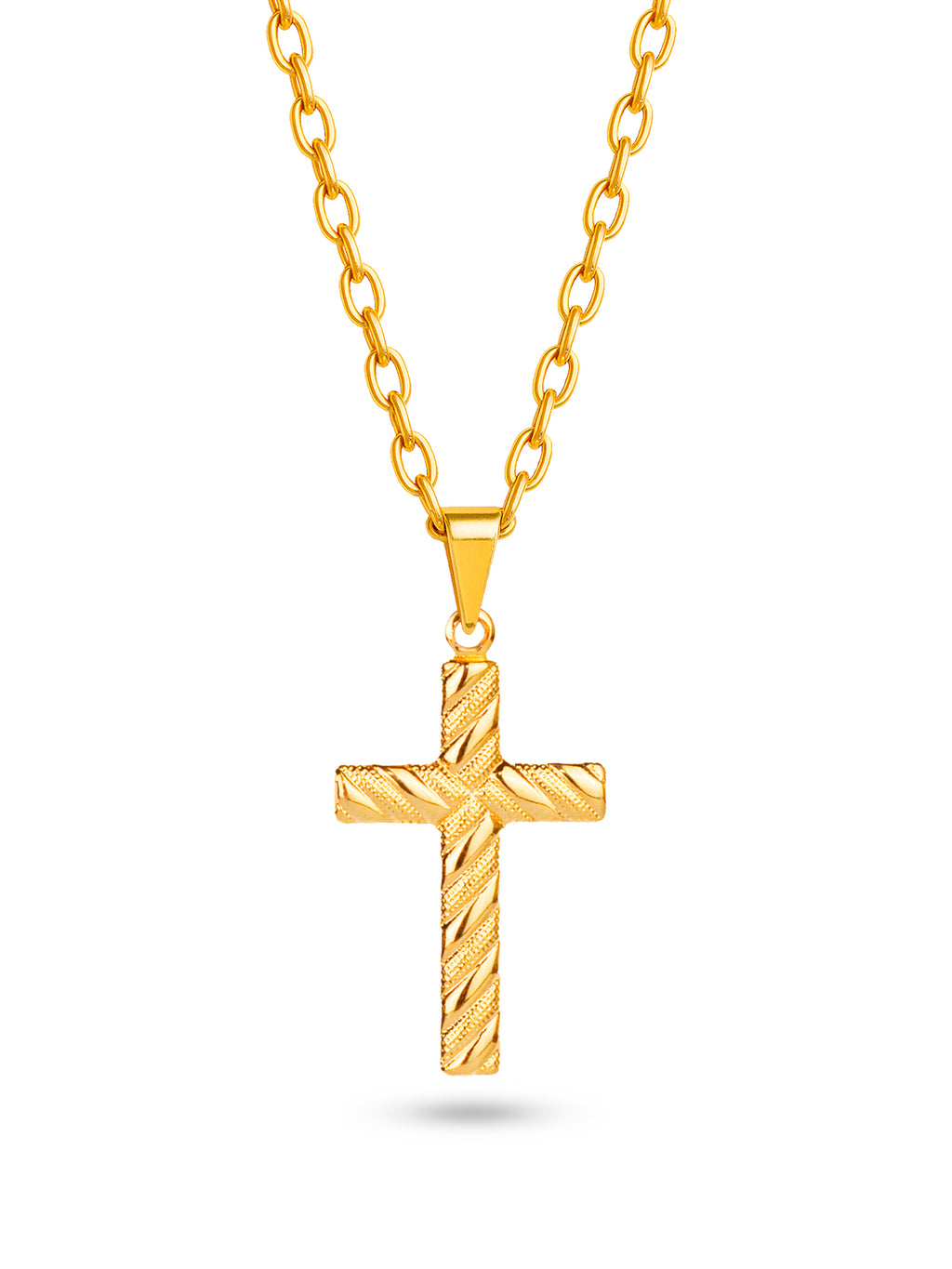 Corrente cruz texturizada - cadeado - banhado a ouro 18k