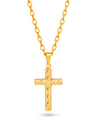 Corrente cruz texturizada - cadeado - banhado a ouro 18k
