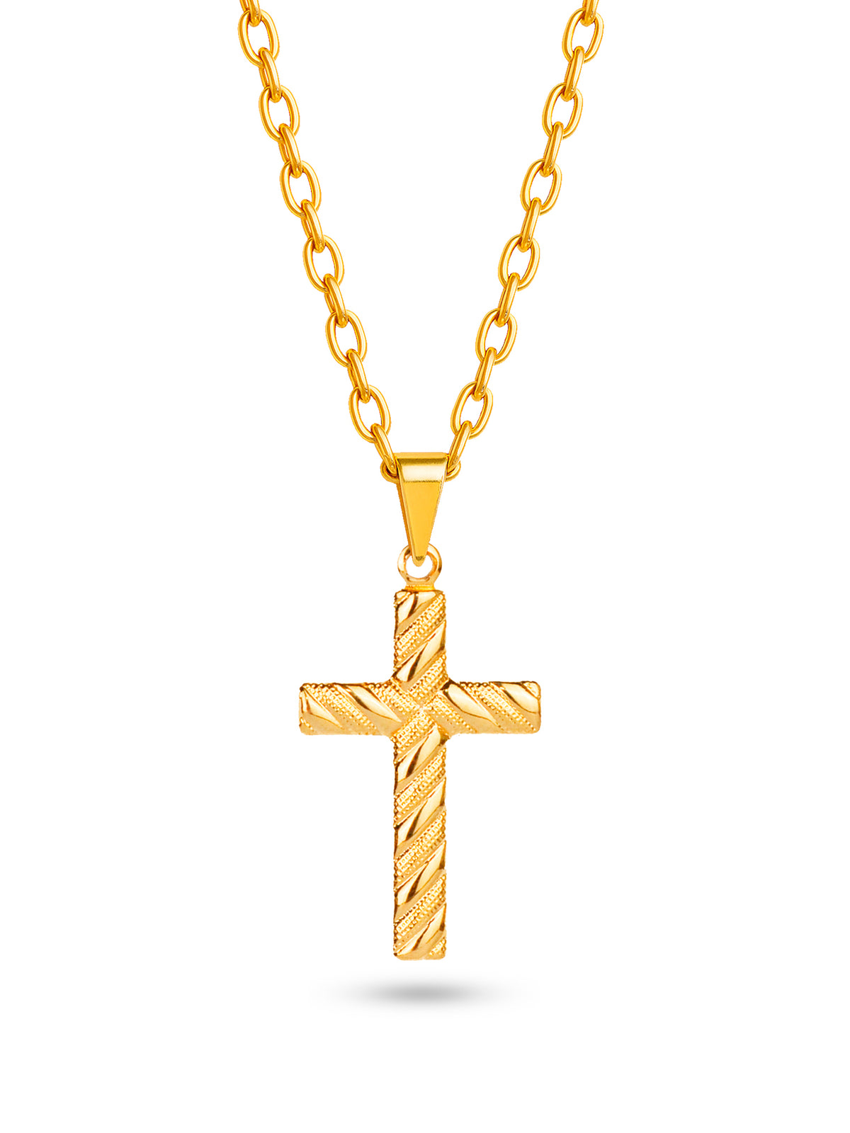 Corrente cruz texturizada - cadeado - banhado a ouro 18k