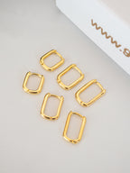 Trio de brincos argolas retangulares - banhado a ouro 18k - foto 2