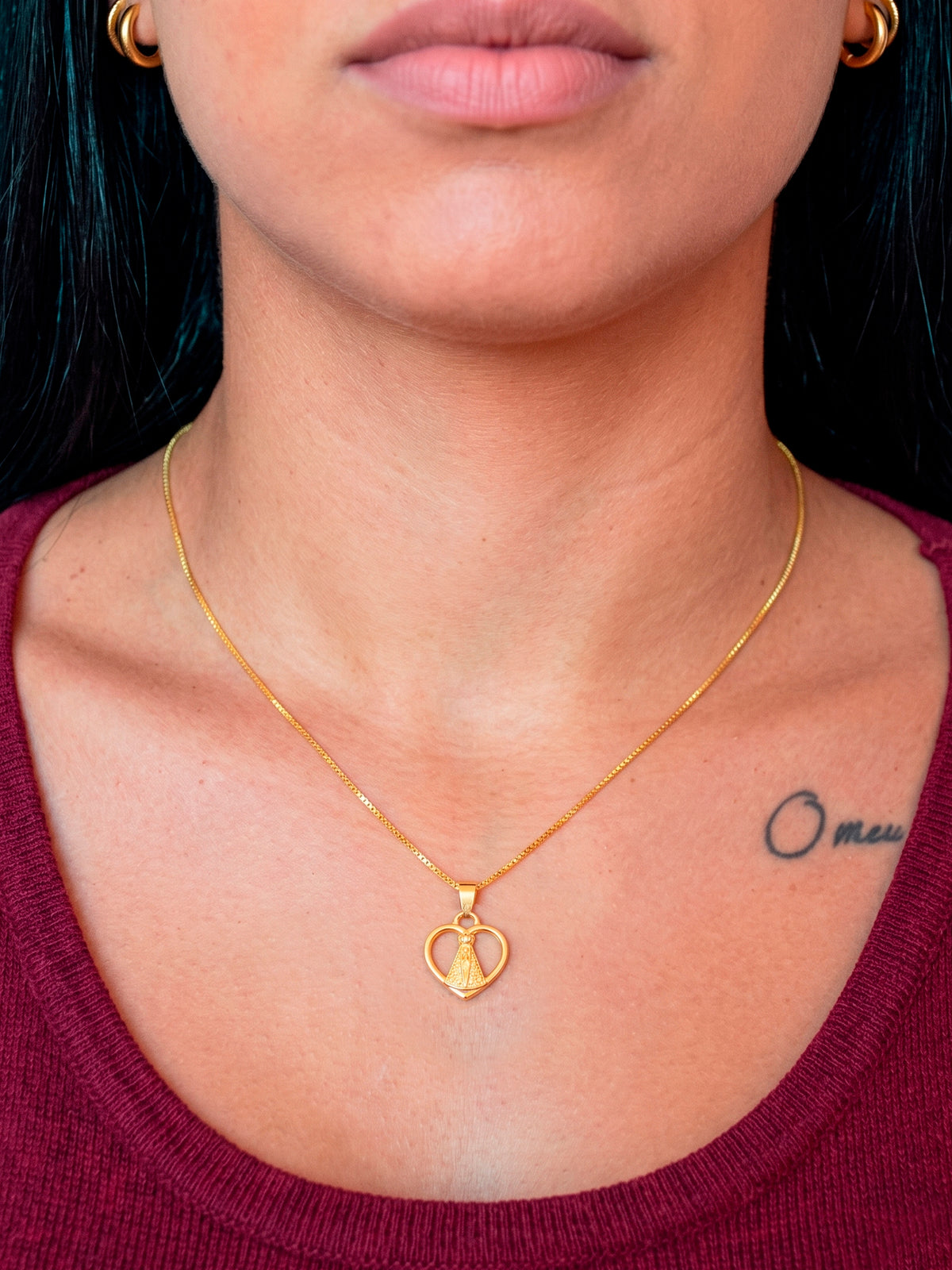 Corrente Nossa Senhora Coração - veneziana - banhado a ouro 18k - foto 2