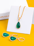 Conjunto gota verde - colar e brincos - banhado a ouro 18k