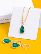 Conjunto gota verde - colar e brincos - banhado a ouro 18k