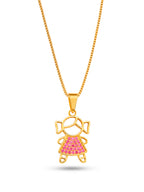 Corrente menina vestido rosa cravejado - veneziana - banhado a ouro 18k