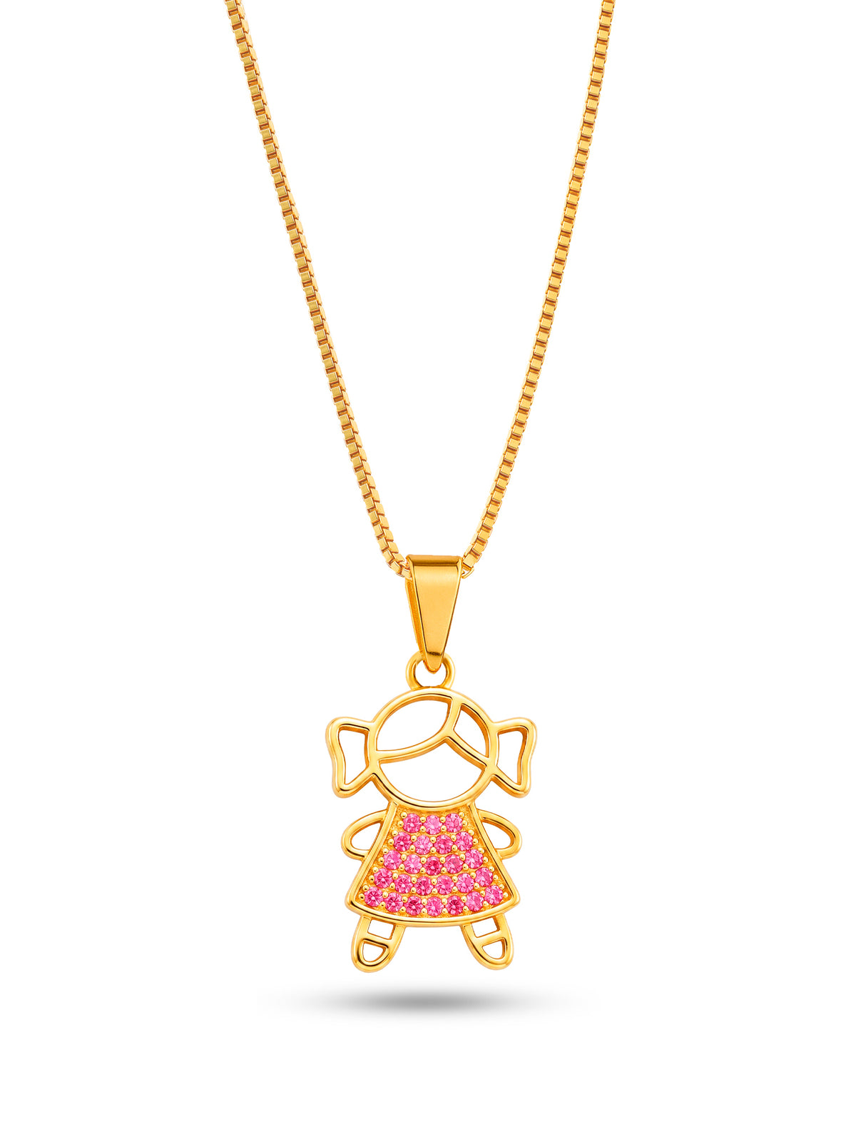 Corrente menina vestido rosa cravejado - veneziana - banhado a ouro 18k