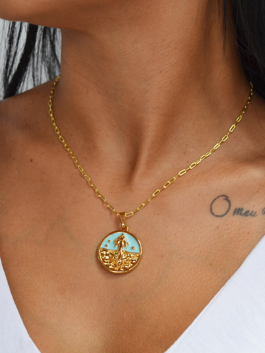 Pingente medalha Iemanjá azul - banhado a ouro 18k - foto 4
