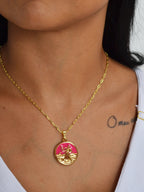 Corrente medalha Obá pink - elo longo - banhado a ouro 18k - foto 2
