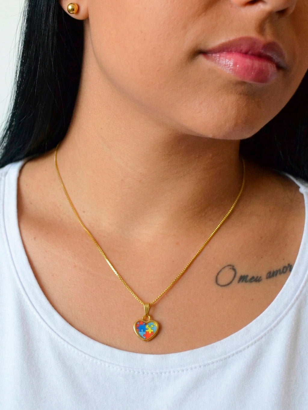 Pingente coração colorido autismo - banhado a ouro 18k - foto 2