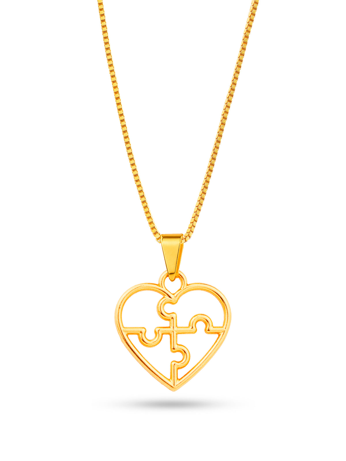 Corrente coração vazado autismo - veneziana - banhado a ouro 18k