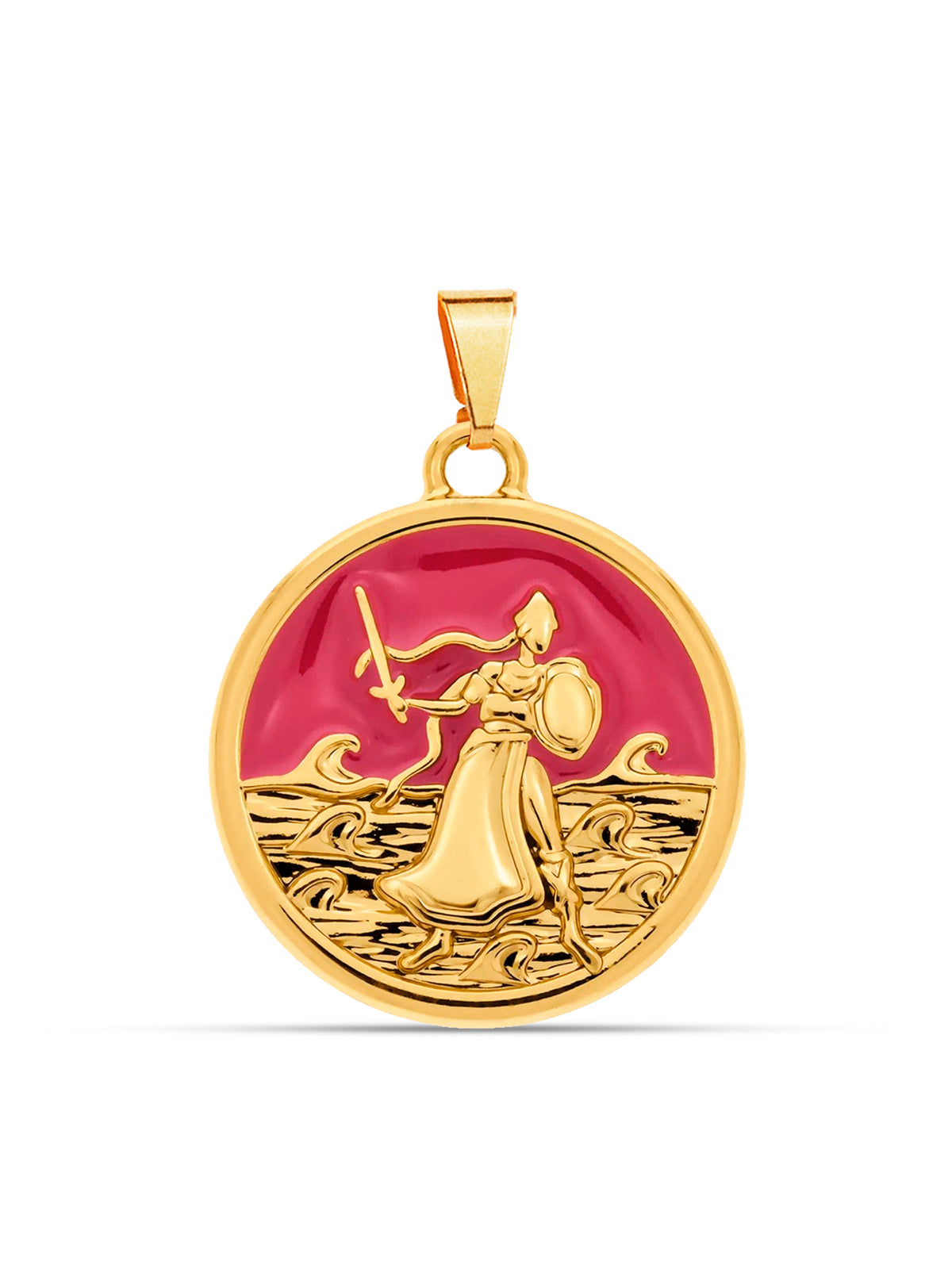 Pingente medalha Obá pink - banhado a ouro 18k
