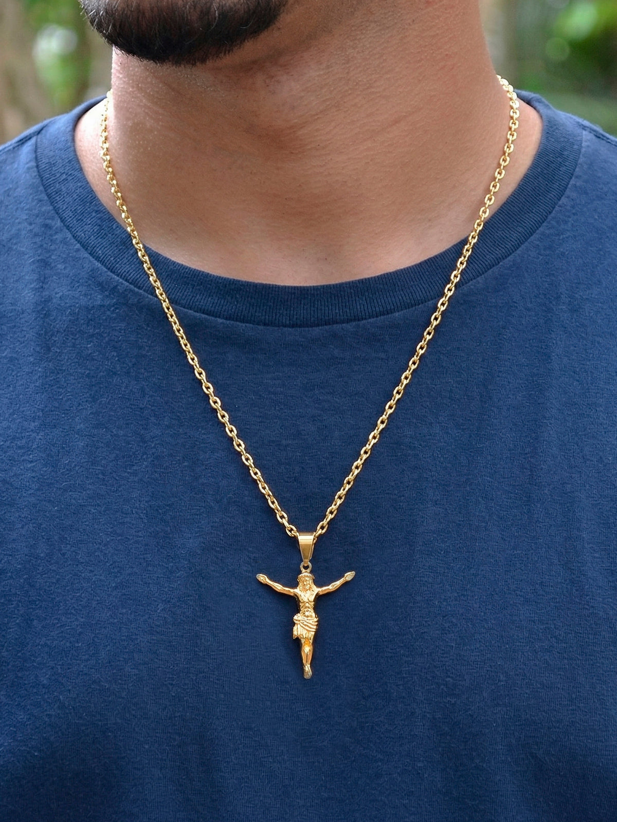 Corrente cruz Jesus Cristo - cadeado - banhado a ouro 18k - foto 2