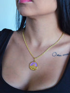Corrente medalha Nanã roxo - cadeado - banhado a ouro 18k - foto 4