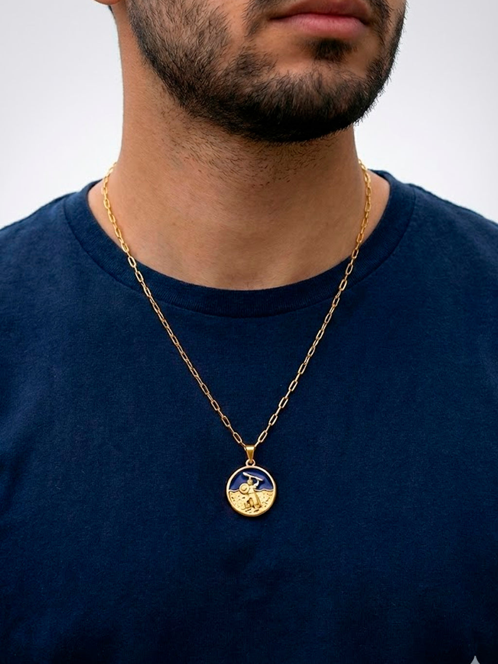 Corrente medalha Ogum azul - elo longo - banhado a ouro 18k - foto 2