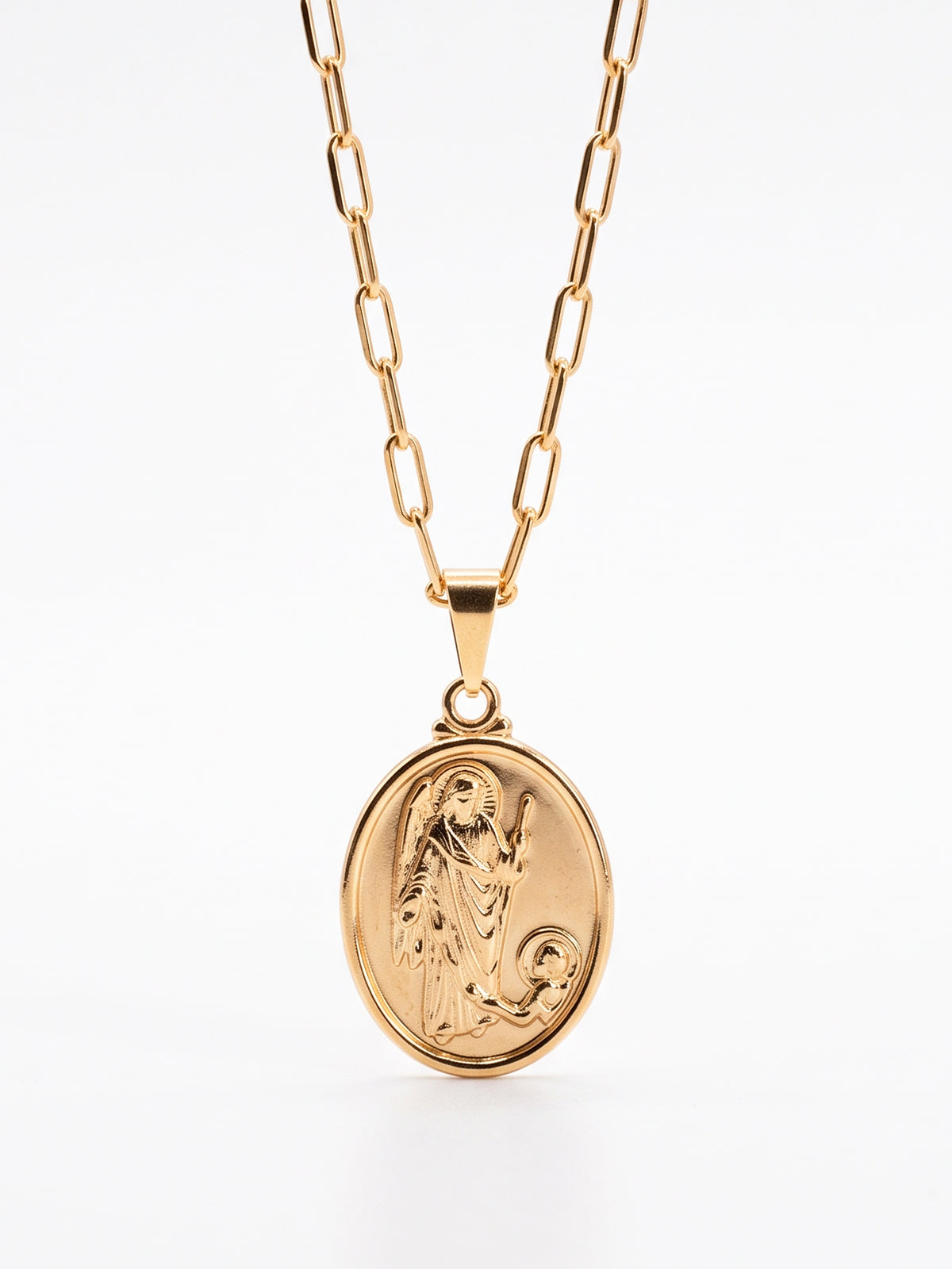 Corrente medalha anjo Rafael - elo longo - banhado a ouro 18k
