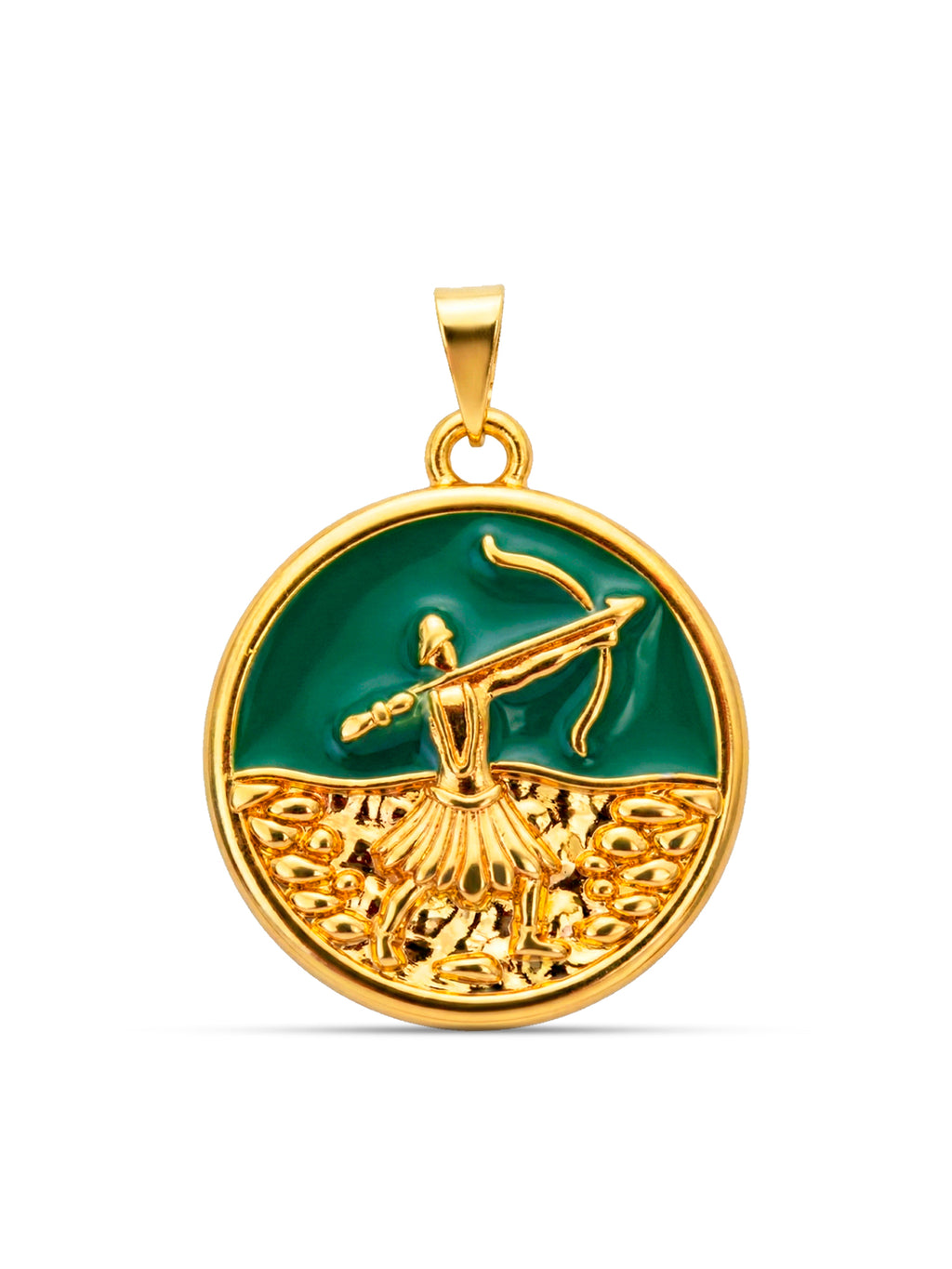 Pingente medalha Oxossi verde - banhado a ouro 18k