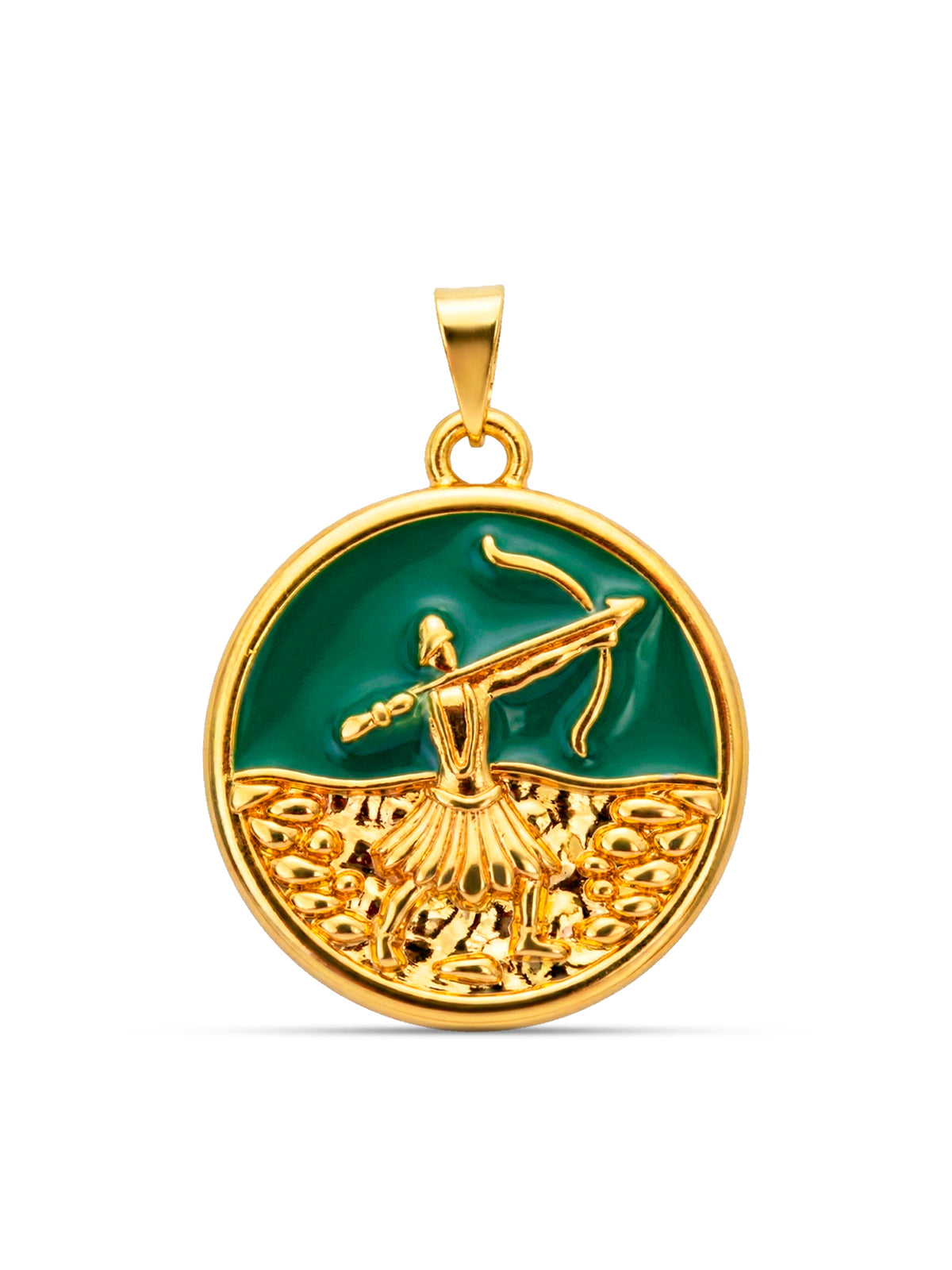Pingente medalha Oxossi verde - banhado a ouro 18k