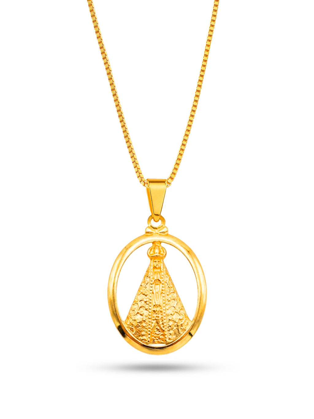 Corrente Nossa Senhora Oval vazado - veneziana - banhado a ouro 18k