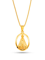 Corrente Nossa Senhora Oval vazado - veneziana - banhado a ouro 18k