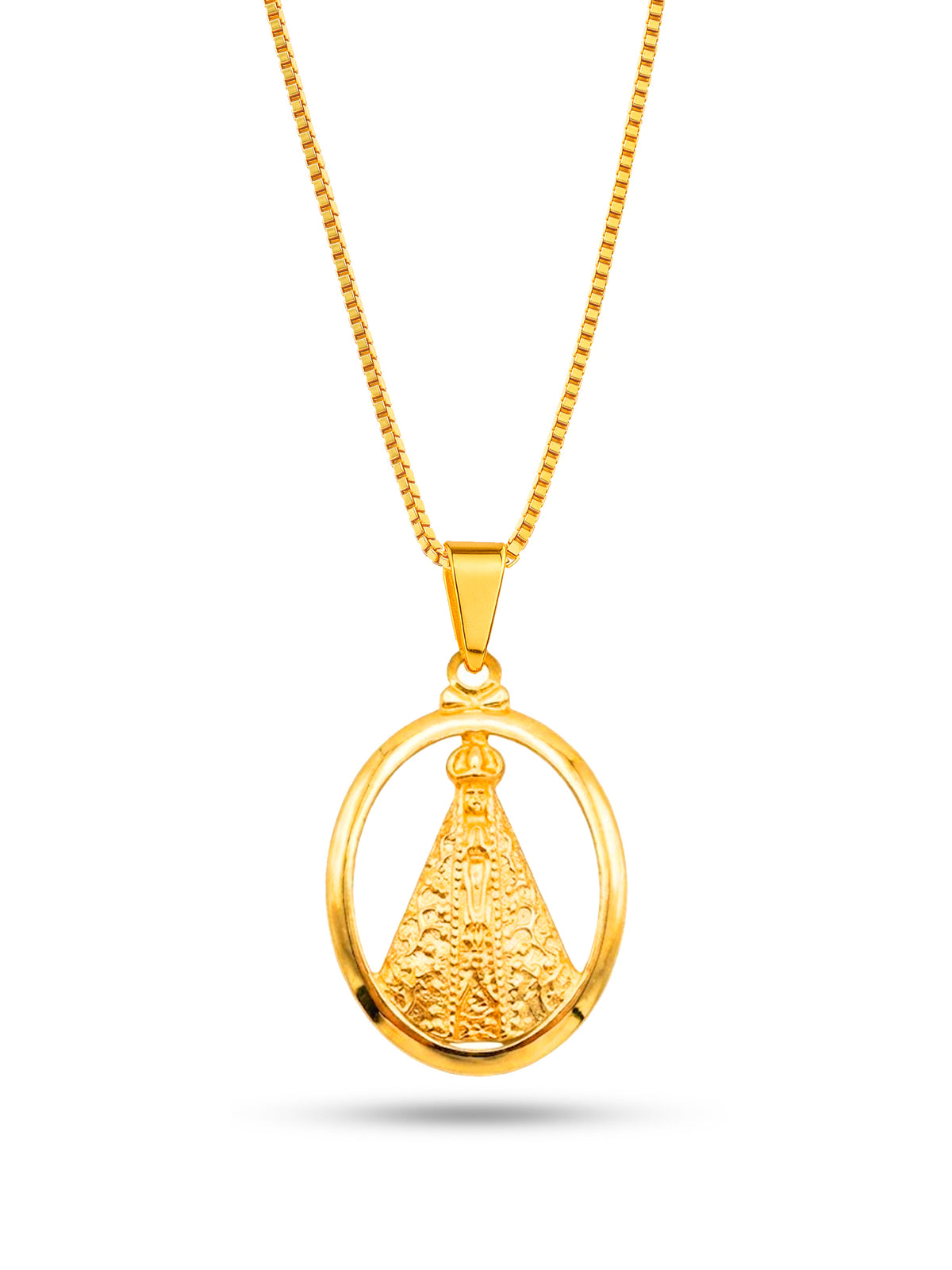 Corrente Nossa Senhora Oval vazado - veneziana - banhado a ouro 18k