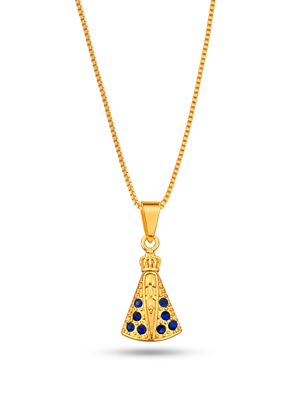 Corrente Nossa Senhora Cravejado - veneziana - banhado a ouro 18k