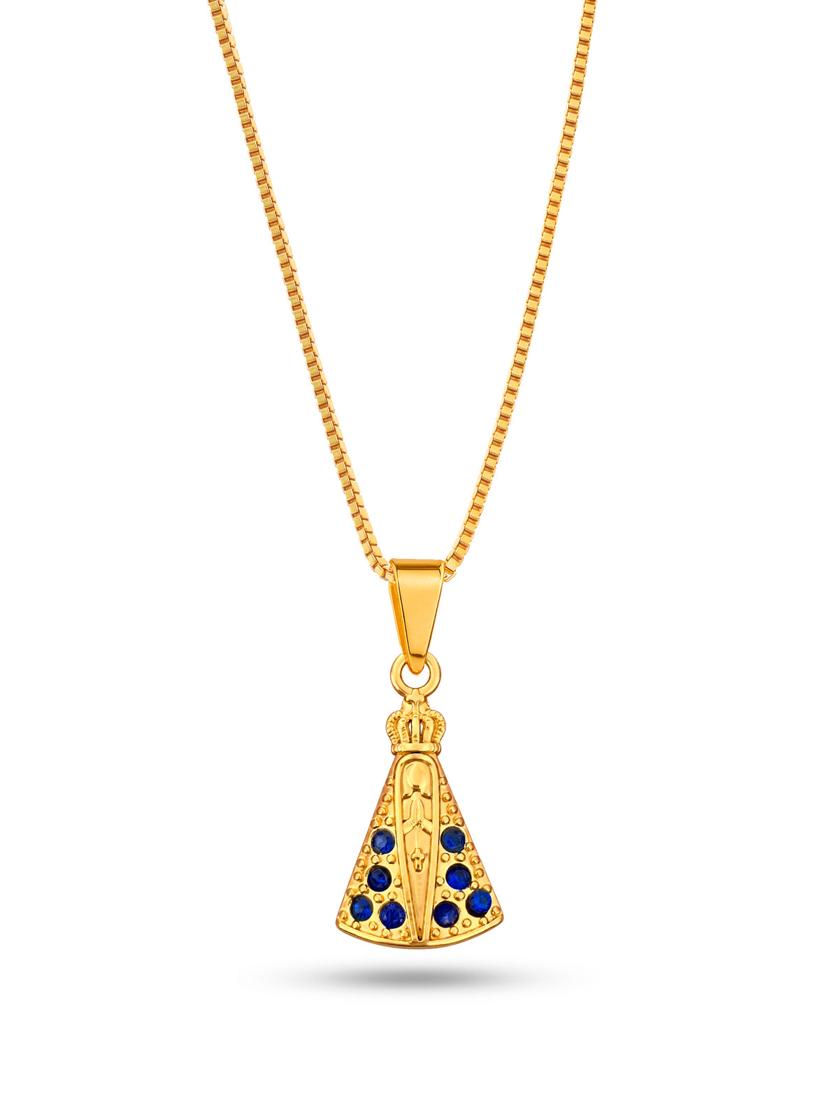 Corrente Nossa Senhora Cravejado - veneziana - banhado a ouro 18k