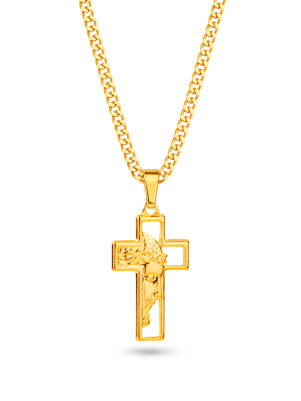 Corrente cruz face de Cristo - grumet - banhado a ouro 18k