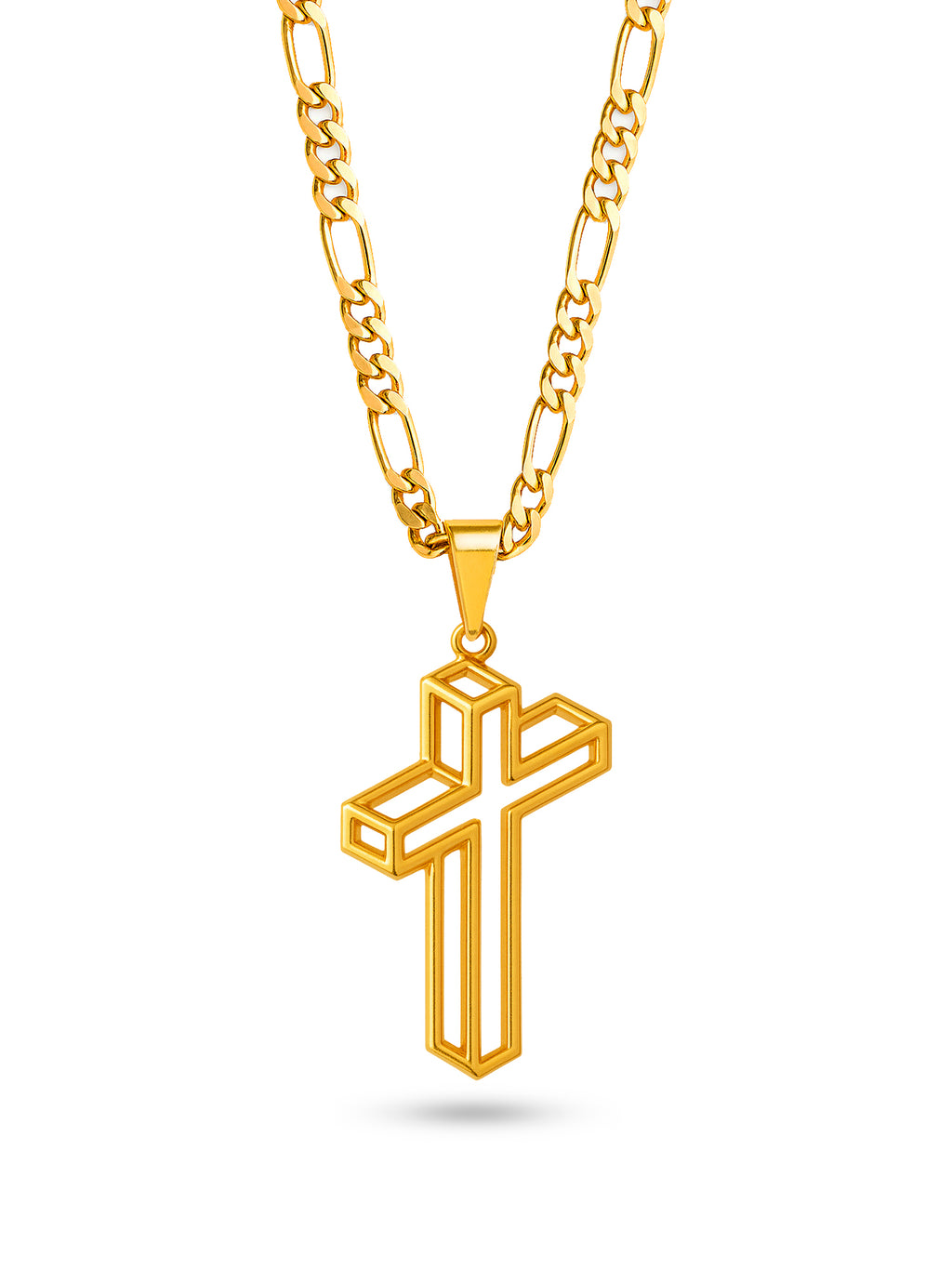 Corrente Cruz 3D - 3 por 1 - banhado a ouro 18k