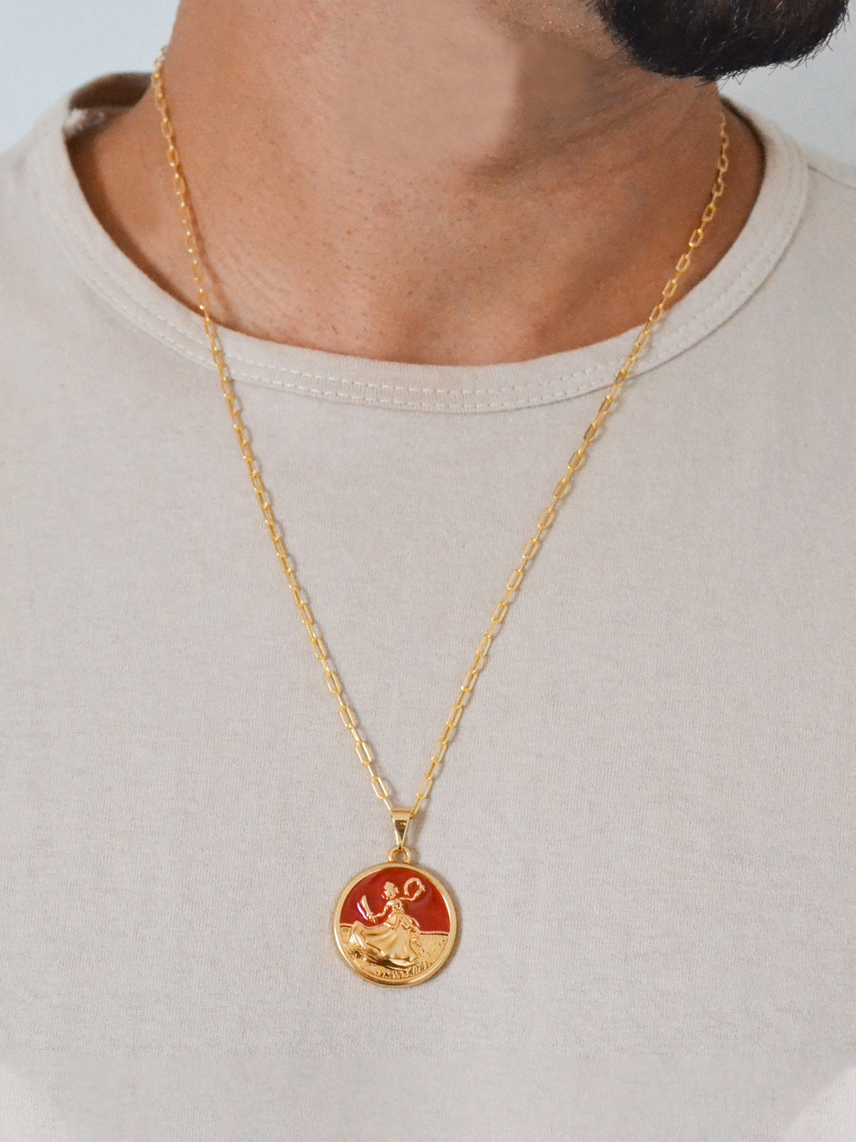 Corrente medalha Iansã vermelho - elo longo - banhado a ouro 18k - foto 3