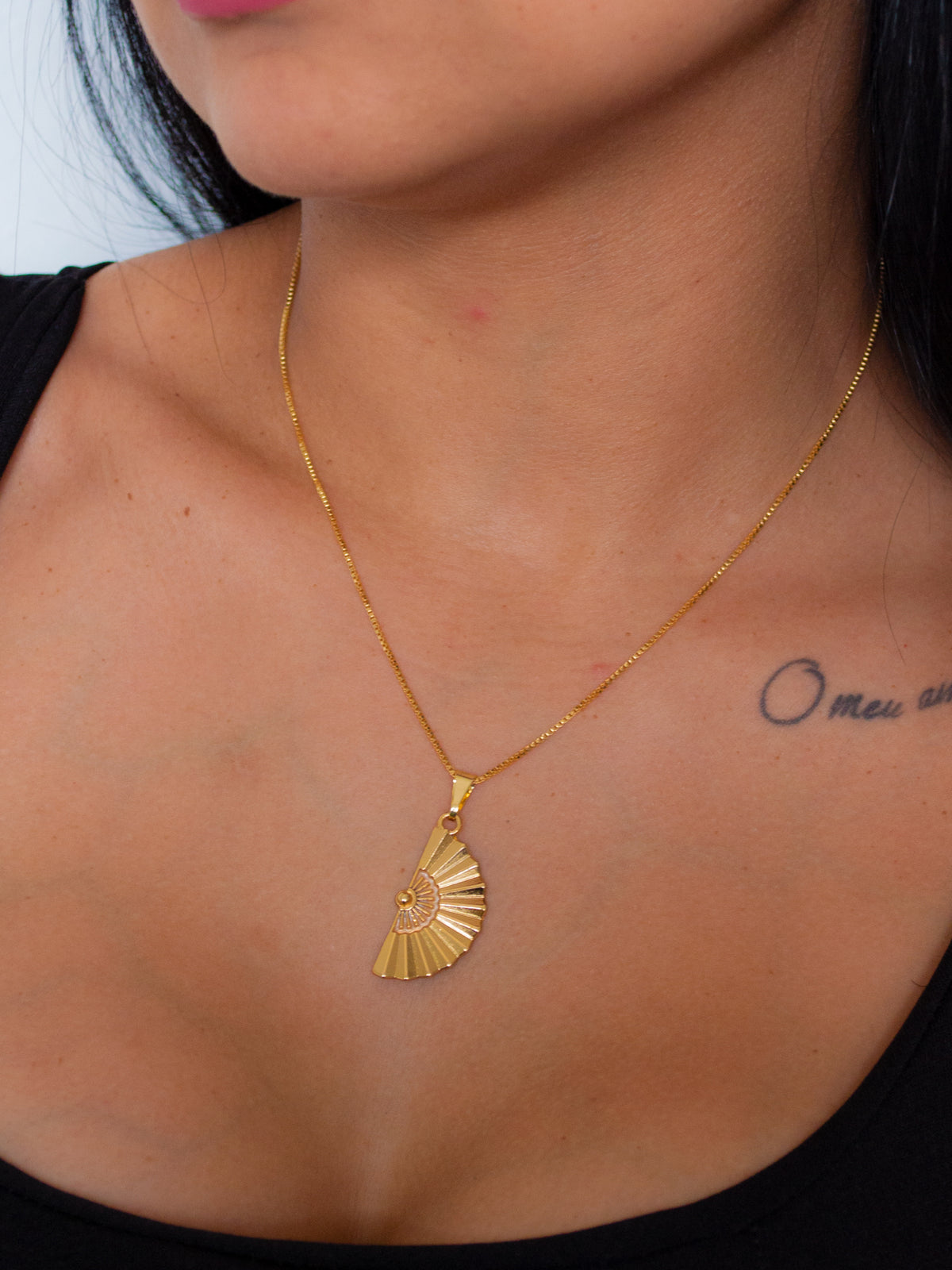 Corrente Leque cigana - veneziana - banhado a ouro 18k - foto 4