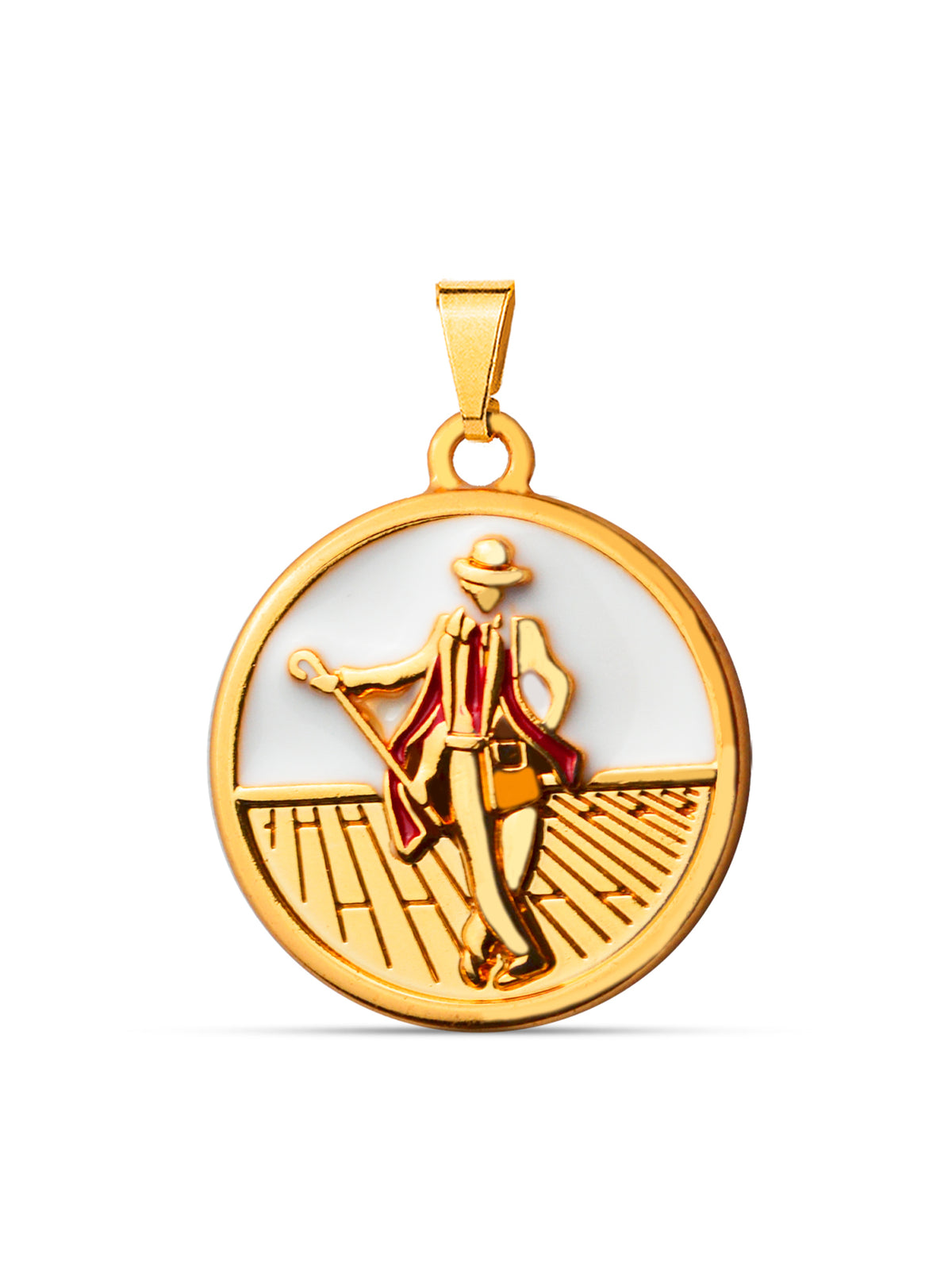 Pingente medalha Zé Pelintra branco - banhado a ouro 18k