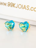 Brinco Coração Pedra Azul - banhado a ouro 18k